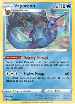 Vaporeon SWSH072  - Holofoil SWSH Sword & Shield Promo Cards - Promo