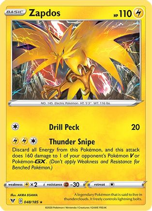 Zapdos 048/185  - Holofoil SWSH04 Vivid Voltage - Holo Rare