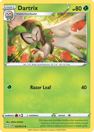 Dartrix 007/072  - Reverse Holofoil Shining Fates - Uncommon
