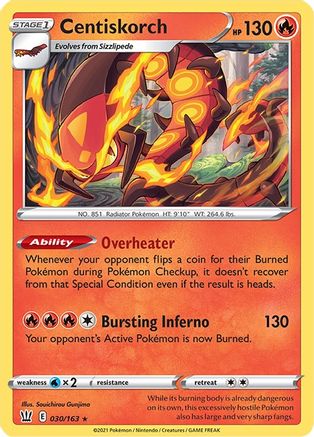 Centiskorch 030/163  - Reverse Holofoil SWSH05 Battle Styles - Rare
