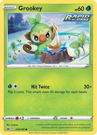 Grookey 016/198  - Reverse Holofoil SWSH06 Chilling Reign - Common