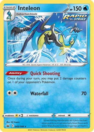 Inteleon 043/198  - Reverse Holofoil SWSH06 Chilling Reign - Holo Rare