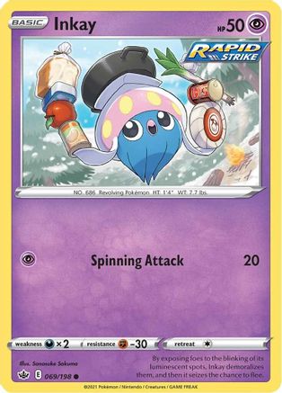 Inkay 069/198  - Reverse Holofoil SWSH06 Chilling Reign - Common