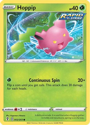 Hoppip 002/203  - Reverse Holofoil SWSH07 Evolving Skies - Common