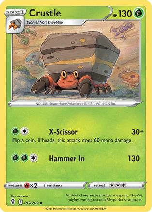 Crustle 012/203  - Reverse Holofoil SWSH07 Evolving Skies - Uncommon