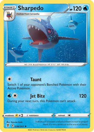 Sharpedo 036/203  - Reverse Holofoil SWSH07 Evolving Skies - Rare