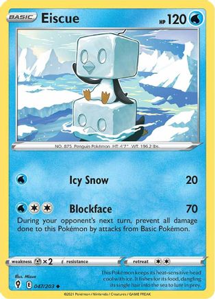 Eiscue 047/203  - Reverse Holofoil SWSH07 Evolving Skies - Uncommon