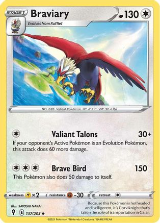 Braviary 137/203  - Reverse Holofoil SWSH07 Evolving Skies - Uncommon