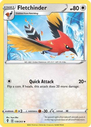 Fletchinder 139/203  - Reverse Holofoil SWSH07 Evolving Skies - Uncommon