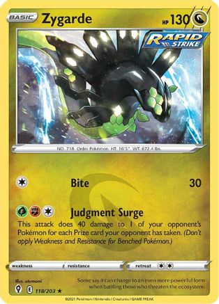 Zygarde 118/203  - Holofoil SWSH07 Evolving Skies - Holo Rare