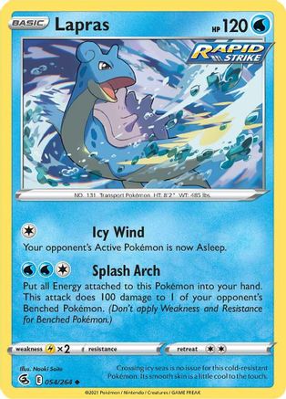 Lapras 054/264  - Reverse Holofoil SWSH08 Fusion Strike - Uncommon