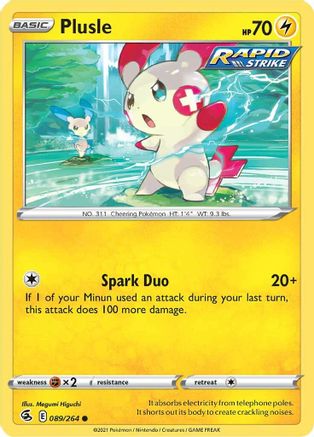 Plusle 089/264  - Reverse Holofoil SWSH08 Fusion Strike - Common
