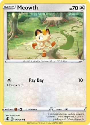 Meowth 199/264  - Reverse Holofoil SWSH08 Fusion Strike - Common