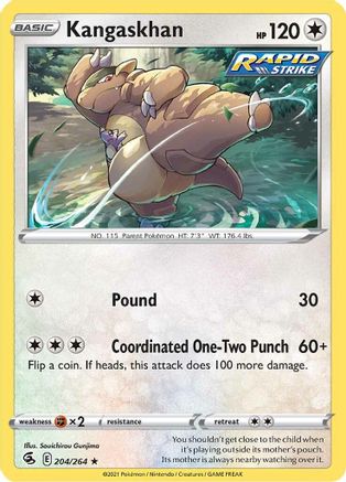 Kangaskhan 204/264  - Reverse Holofoil SWSH08 Fusion Strike - Rare