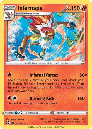 Infernape 026/172  - Reverse Holofoil SWSH09 Brilliant Stars - Holo Rare