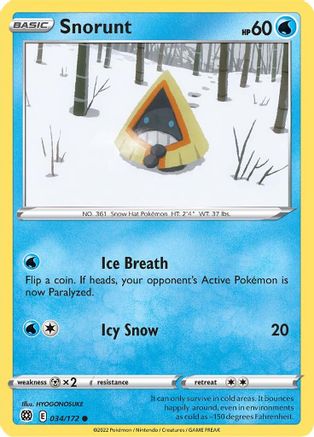 Snorunt 034/172  - Reverse Holofoil SWSH09 Brilliant Stars - Common