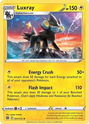 Luxray 051/172  - Reverse Holofoil SWSH09 Brilliant Stars - Rare