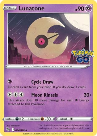 Lunatone 034/078  - Reverse Holofoil Pokemon GO - Uncommon