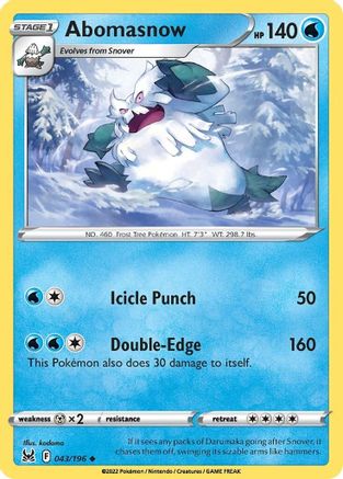 Abomasnow 043/196  - Reverse Holofoil SWSH11 Lost Origin - Uncommon