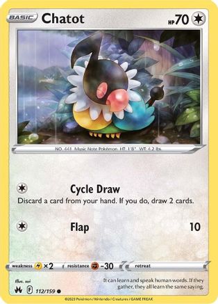 Chatot 112/159  - Reverse Holofoil Crown Zenith - Common