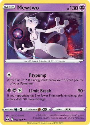 Mewtwo 059/159  - Holofoil Crown Zenith - Holo Rare