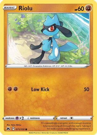 Riolu 071/159  - Reverse Holofoil Crown Zenith - Common