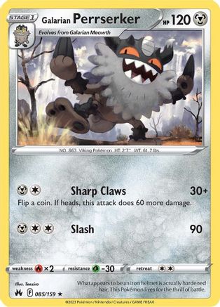 Galarian Perrserker 085/159  - Reverse Holofoil Crown Zenith - Rare