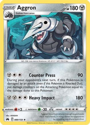 Aggron 089  - Reverse Holofoil Crown Zenith - Holo Rare