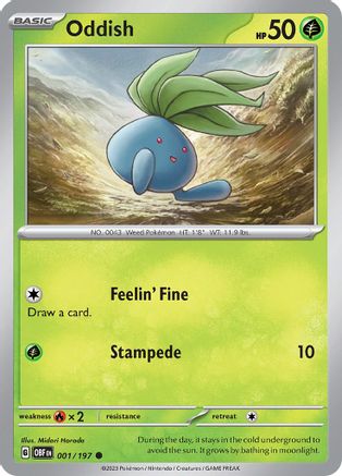 Oddish 001/197  - Reverse Holofoil SV03 Obsidian Flames - Common