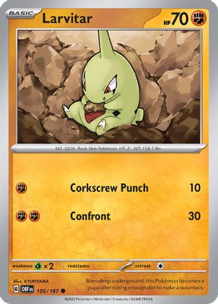 Larvitar 105/197  - Reverse Holofoil SV03 Obsidian Flames - Common