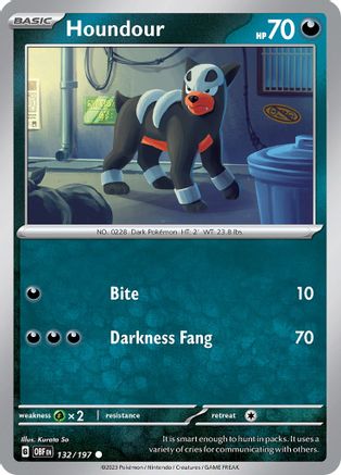 Houndour 132/197  - Reverse Holofoil SV03 Obsidian Flames - Common