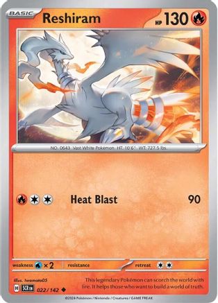 Reshiram 022/142  - Reverse Holofoil SV07 Stellar Crown - Uncommon
