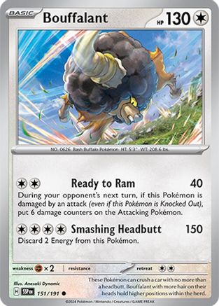 Bouffalant 151/191  - Reverse Holofoil SV08 Surging Sparks - Common