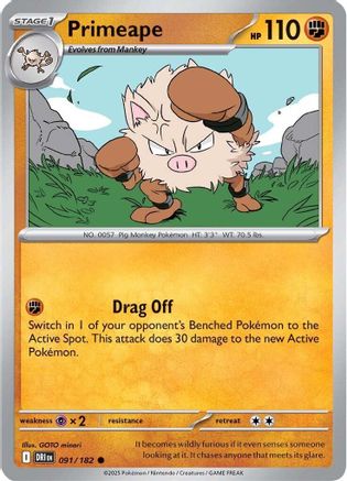 Primeape 091  - Reverse Holofoil SV10 Destined Rivals - Common